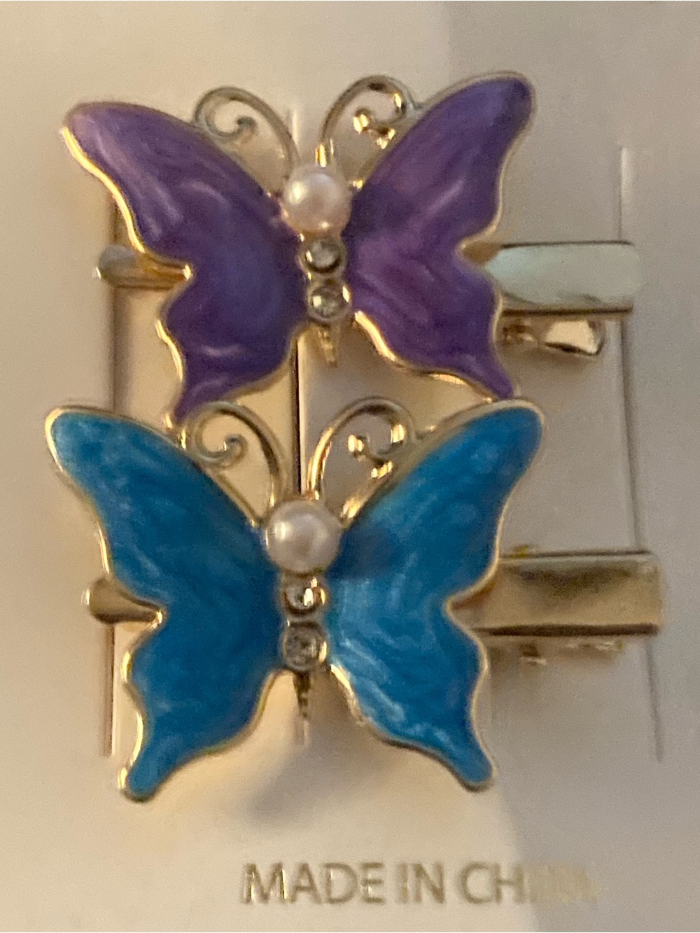 Fashion Jewelry Butterfly Hair Clips - Purple & Blue - Picture 2 of 3